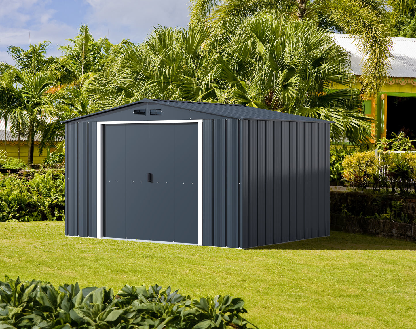 Abri métallique Duramax ECO 3,12 x 2,34 m - Anthracite avec garnitures blanc cassé
