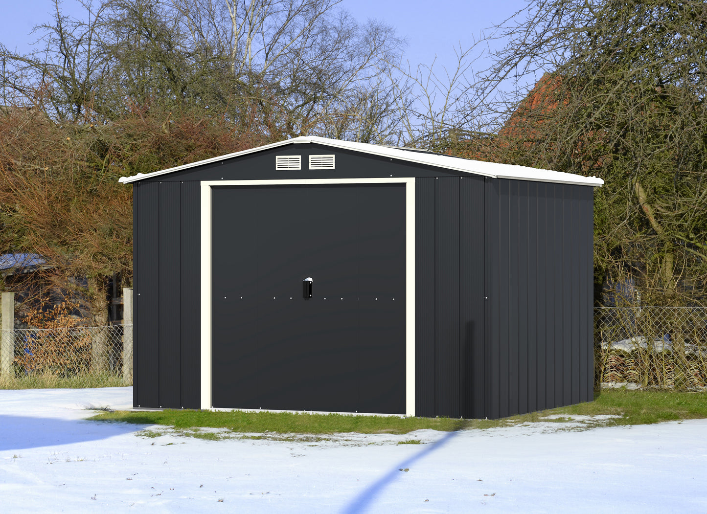 Abri métallique Duramax ECO 3,12 x 2,34 m - Anthracite avec garnitures blanc cassé