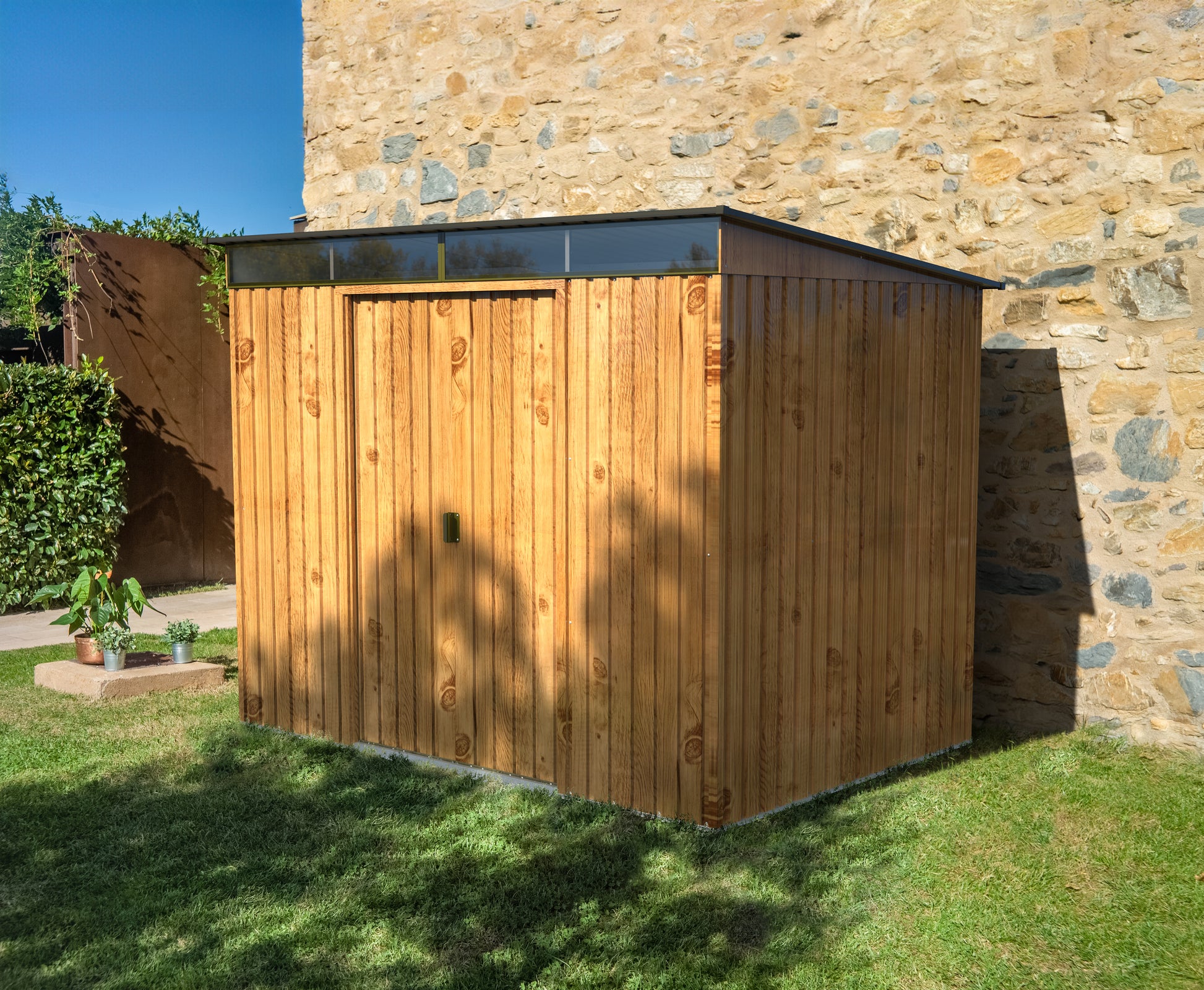 Duramax TOP Pent Roof Skylight 2.52 x 1.74 m Metal Shed - Woodgrain