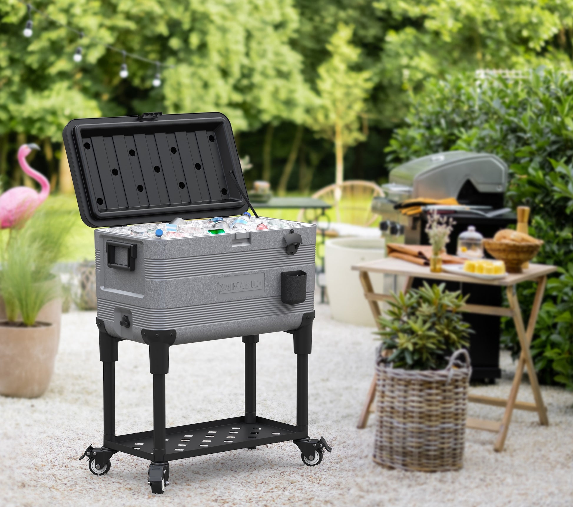 Duramax Patio Beverage Cart Cooler with PU Insulation & Wheels, Grey