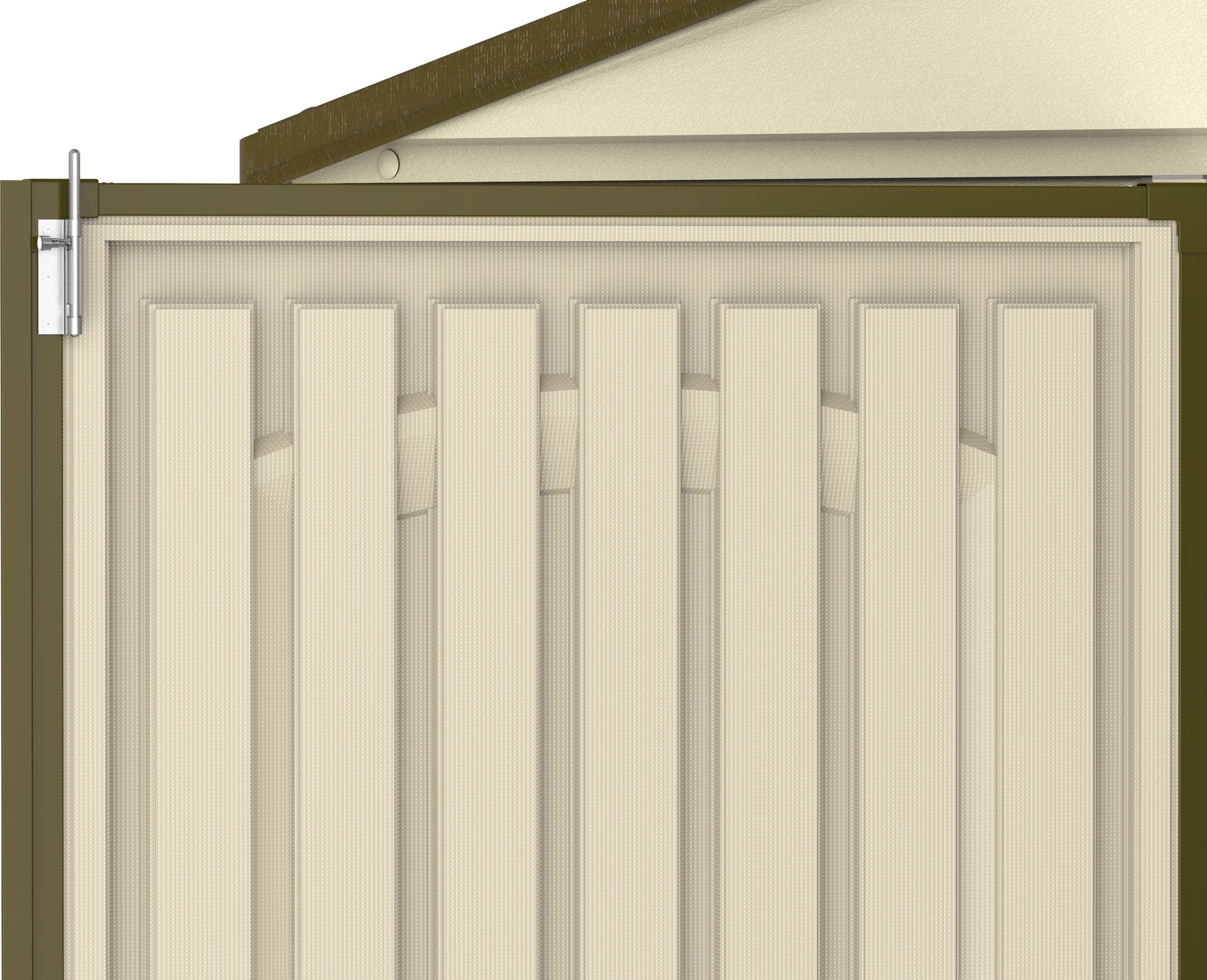Plastic storage shed, 3.19 x 2.40 m doorlock.