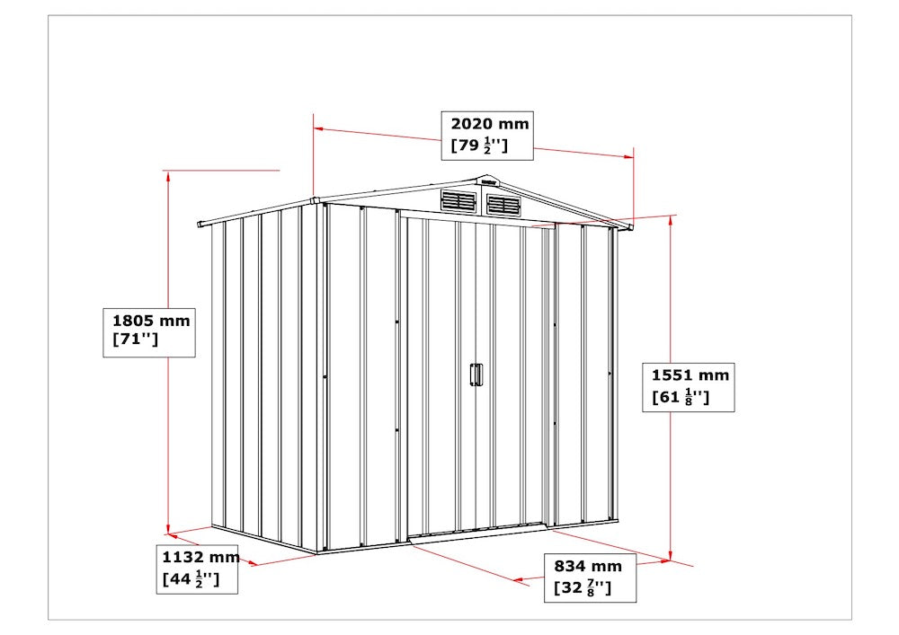 Duramax ECO 1.92 x 1.13 m metal shed dimensions.