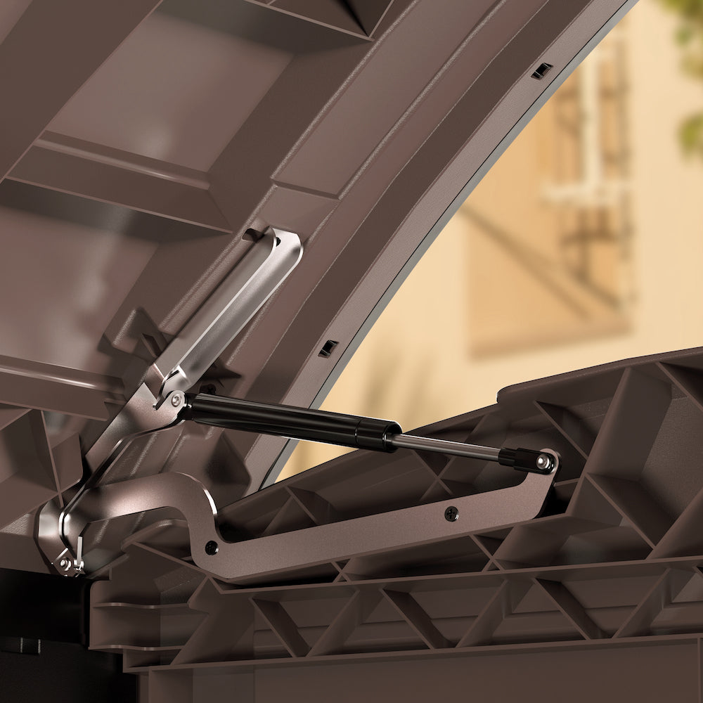 Plastic garden storage shed, top opening.