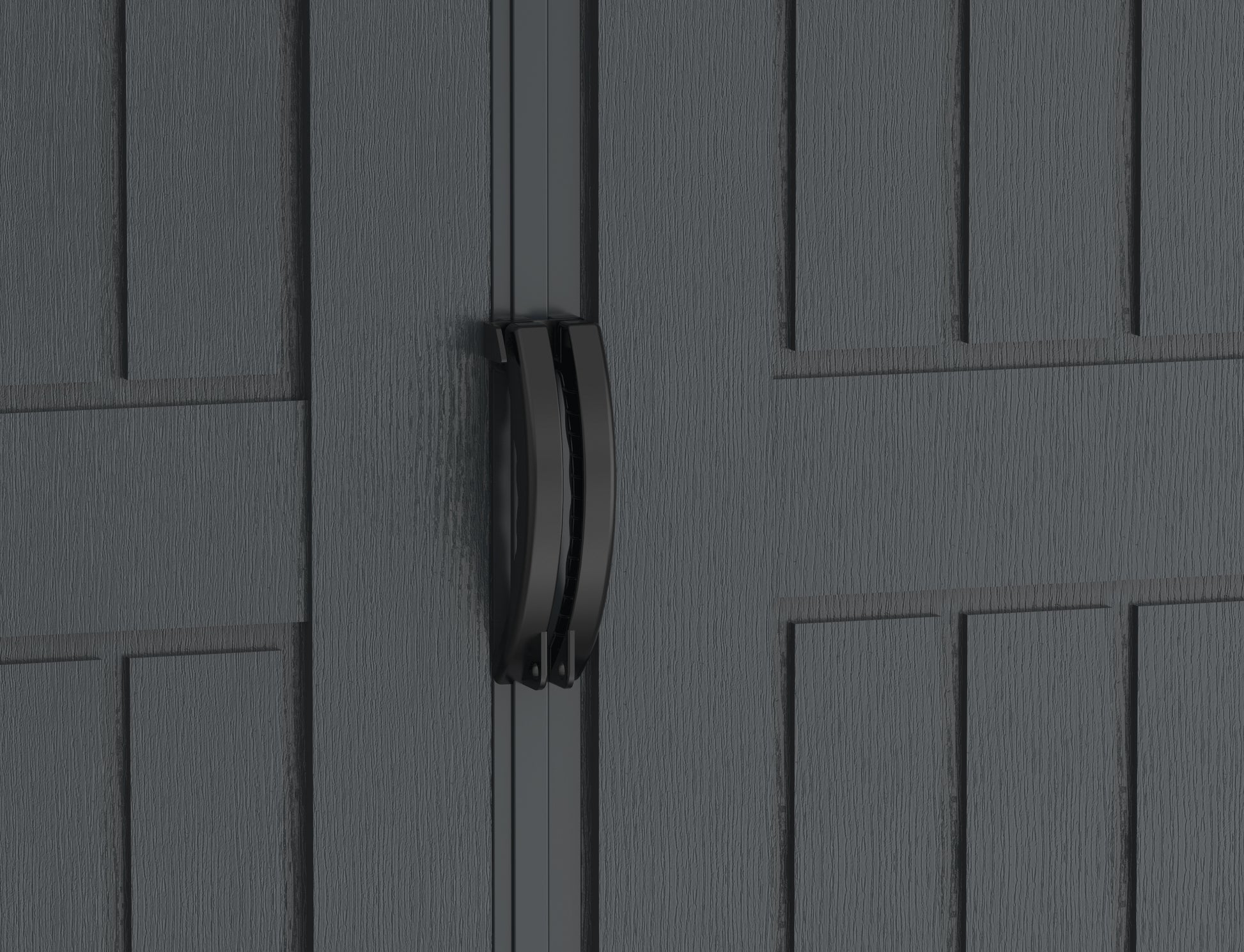 Plastic storage shed, with double door handles.