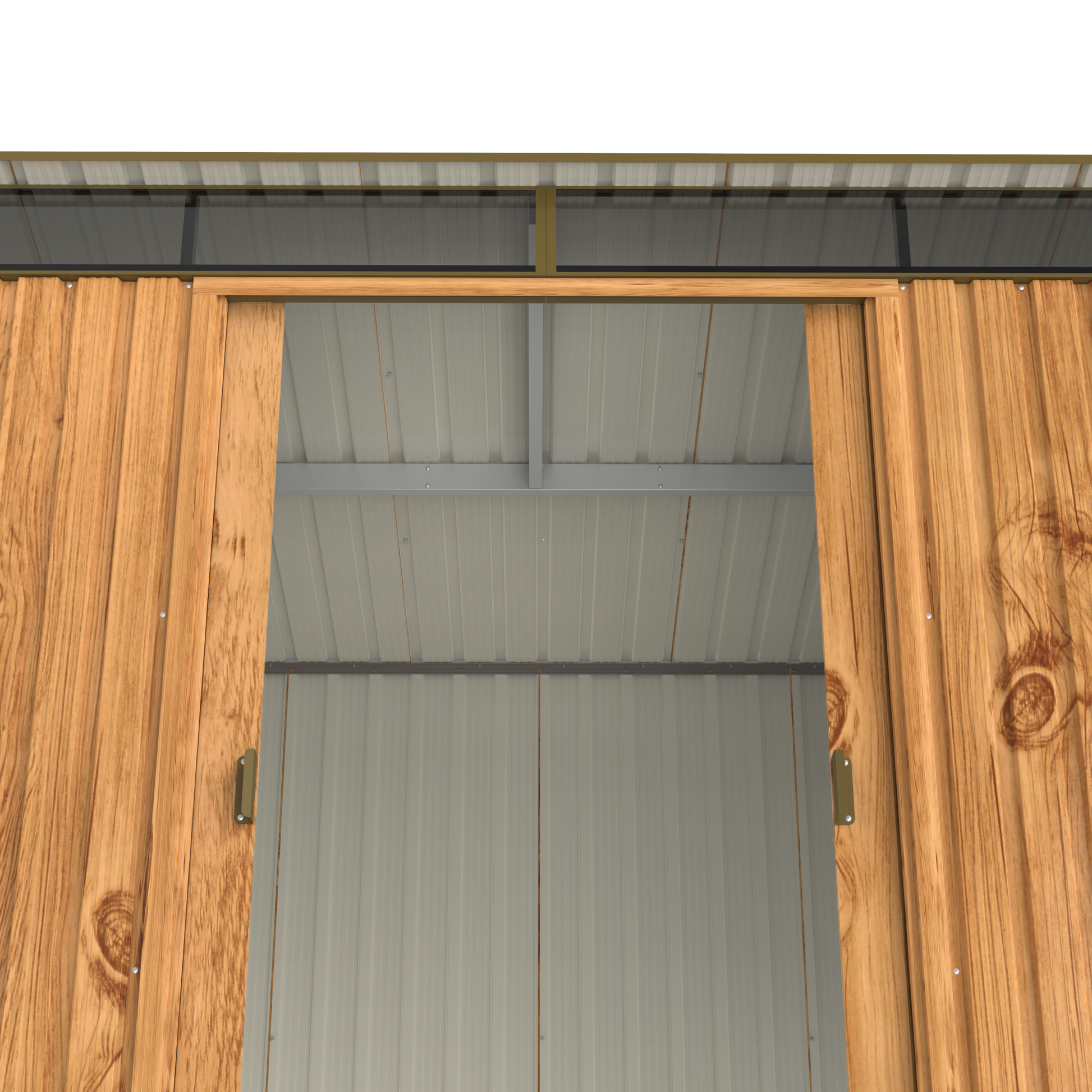 Storage shed for patio, strong metal roof to hold snow.