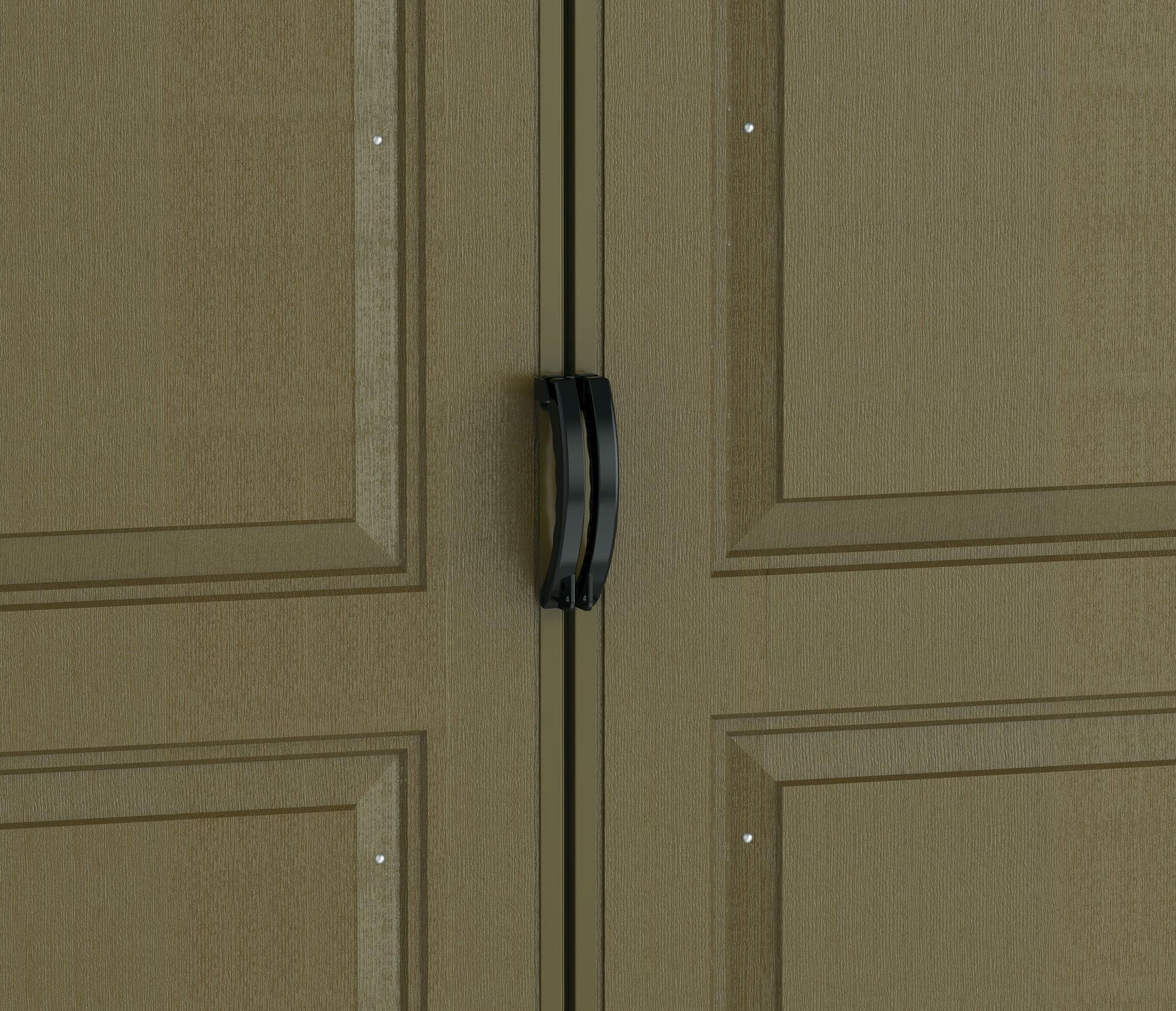 Duramax plastic shed, double door entry handles, easy access to store all equipment