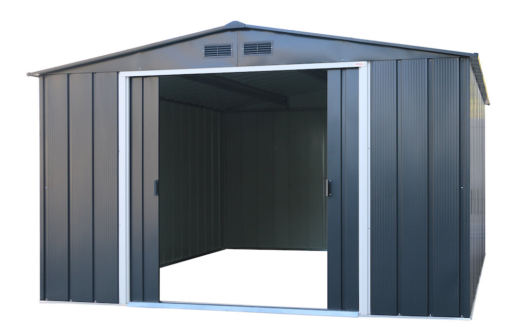 Duramax ECO 3.12 x 3.54 m Metal Shed interior, with strong steel structure for extra strength.