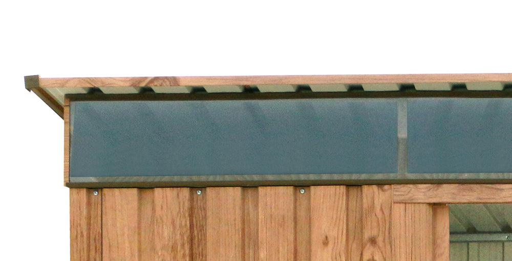 Storage shed for garden with skylight and pent roof.