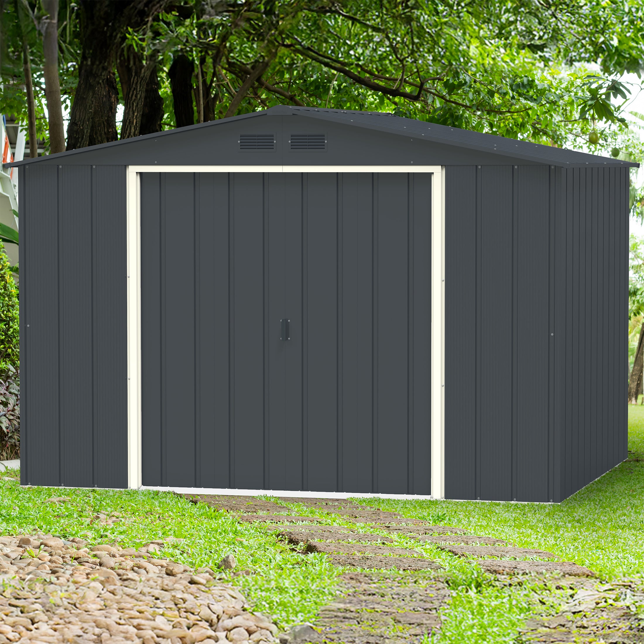 Duramax ECO 3,12 x 2,34 m metalskur - antracit med off-white besætninger