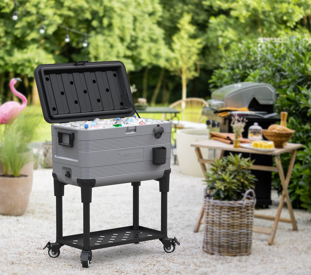 Duramax Patio Beverage Cart Cooler with PU Insulation & Wheels, Grey
