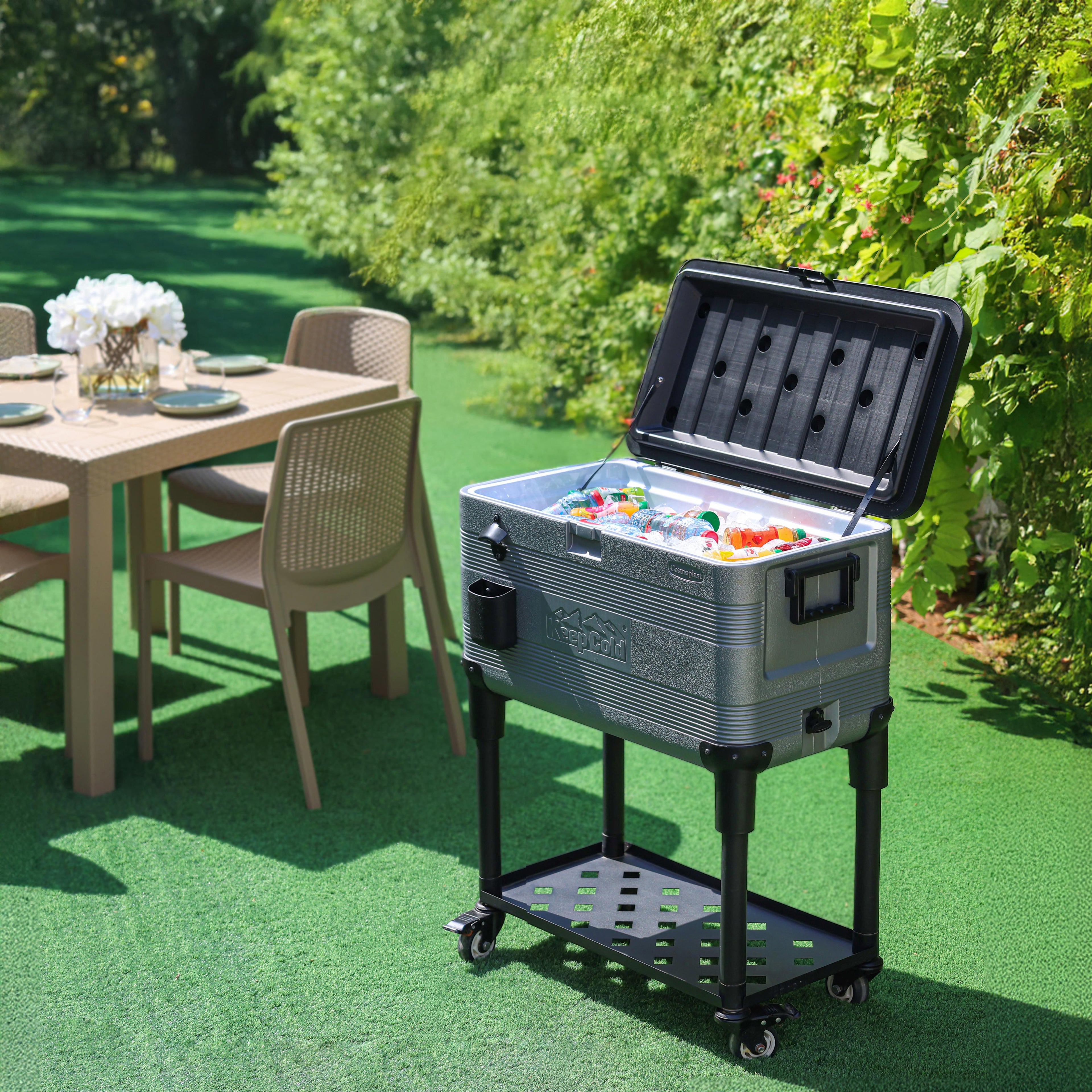 Duramax Patio Beverage Cart Cooler with PU Insulation & Wheels, Grey