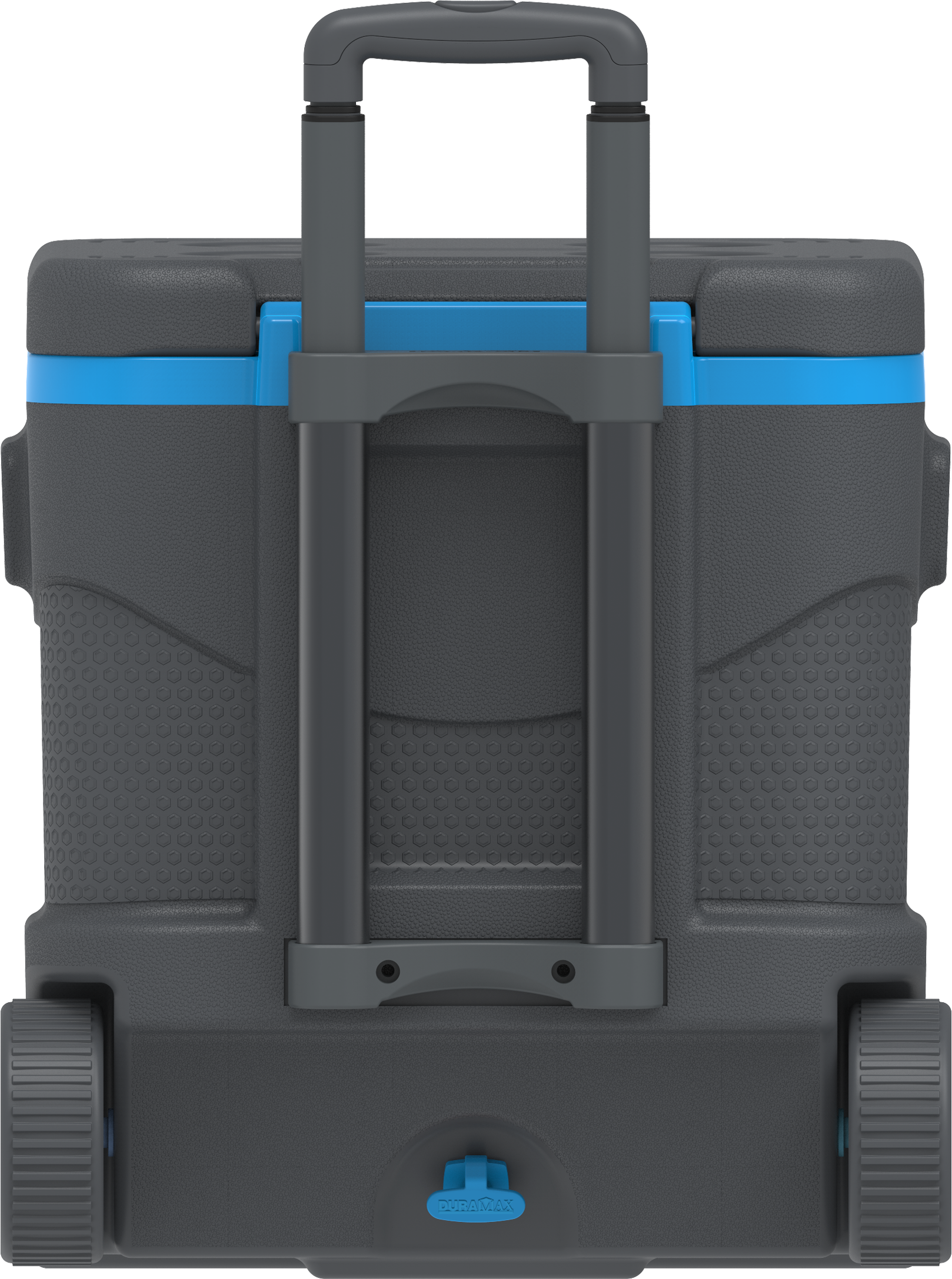 Trolley Icebox in grey and blue with elevated structure to maintain food and drinks cool.