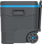 Trolley Icebox, grey and blue with wheels for easy lifting and carrying anywhere.