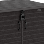 Barracão de armazenamento de jardim de plástico Duramax StoreAway 850L, compartimento para lata de lixo, marrom escuro