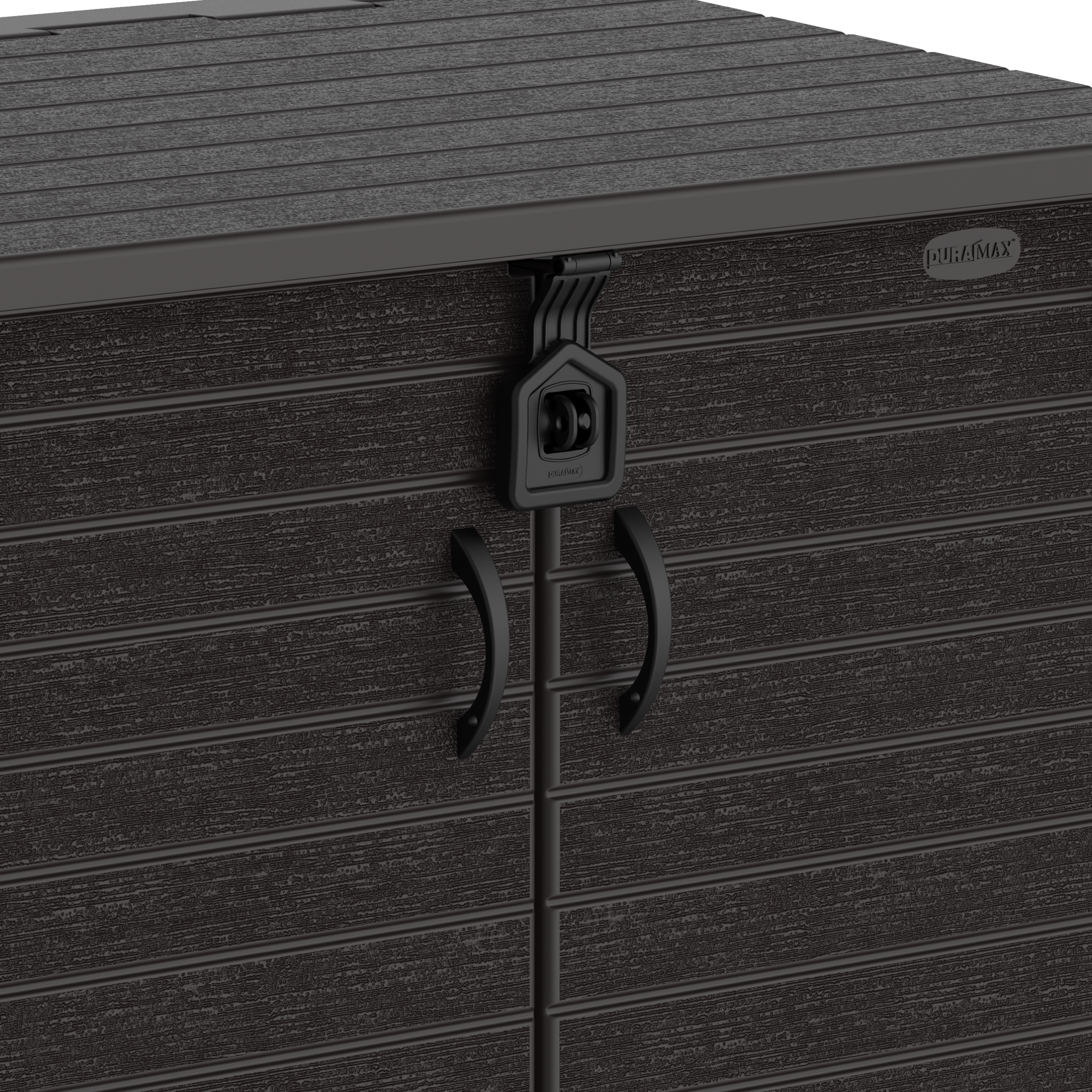 Barracão de armazenamento de jardim de plástico Duramax StoreAway 850L, compartimento para lata de lixo, marrom escuro