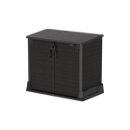 Barracão de armazenamento de jardim de plástico Duramax StoreAway 850L, compartimento para lata de lixo, marrom escuro