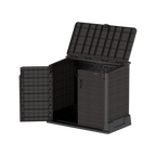Barracão de armazenamento de jardim de plástico Duramax StoreAway 850L, compartimento para lata de lixo, marrom escuro