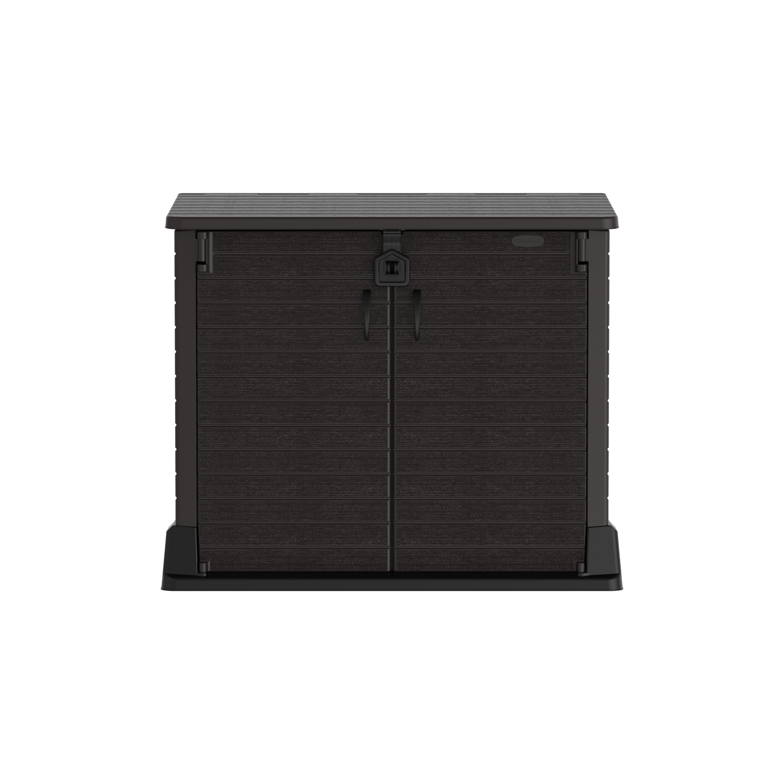 Barracão de armazenamento de jardim de plástico Duramax StoreAway 850L, compartimento para lata de lixo, marrom escuro