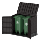 Barracão de armazenamento de jardim de plástico Duramax StoreAway 850L, compartimento para lata de lixo, marrom escuro