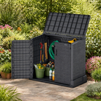 Barracão de armazenamento de jardim de plástico Duramax StoreAway 850L, compartimento para lata de lixo, cinza escuro