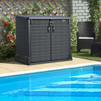 Barracão de armazenamento de jardim de plástico Duramax StoreAway 850L, compartimento para lata de lixo, cinza escuro