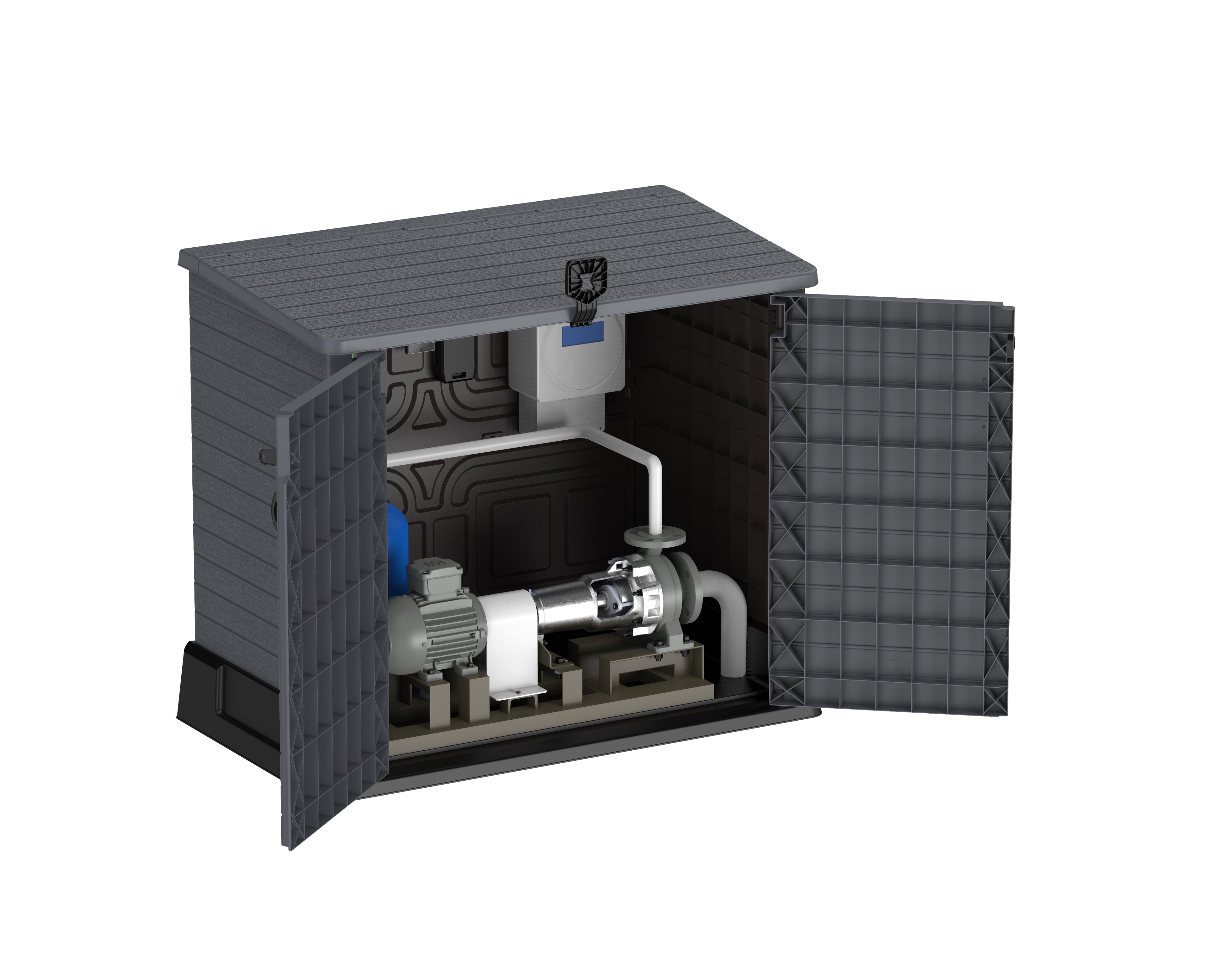 Barracão de armazenamento de jardim de plástico Duramax StoreAway 850L, compartimento para lata de lixo, cinza escuro