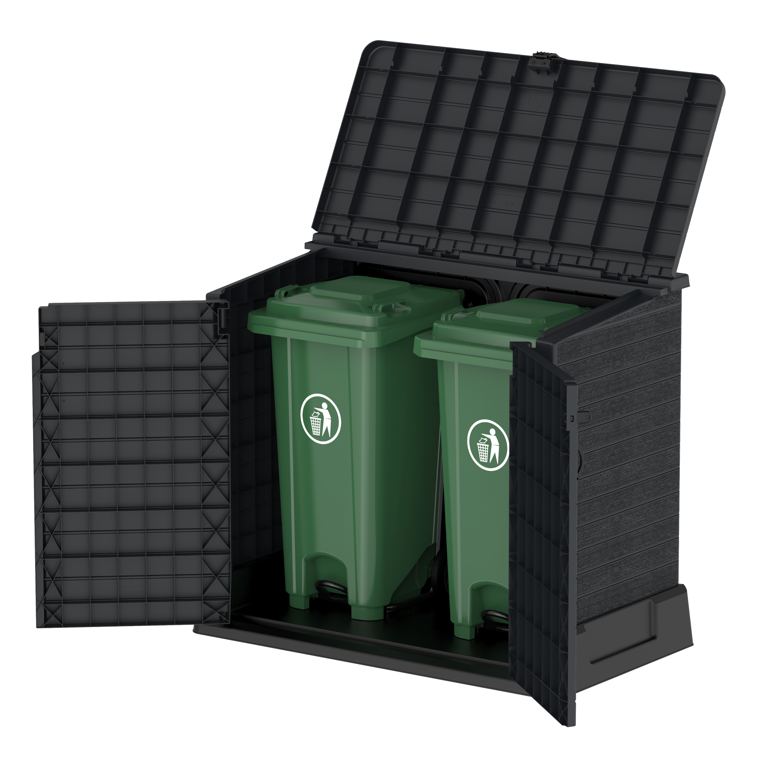 Barracão de armazenamento de jardim de plástico Duramax StoreAway 850L, compartimento para lata de lixo, cinza escuro