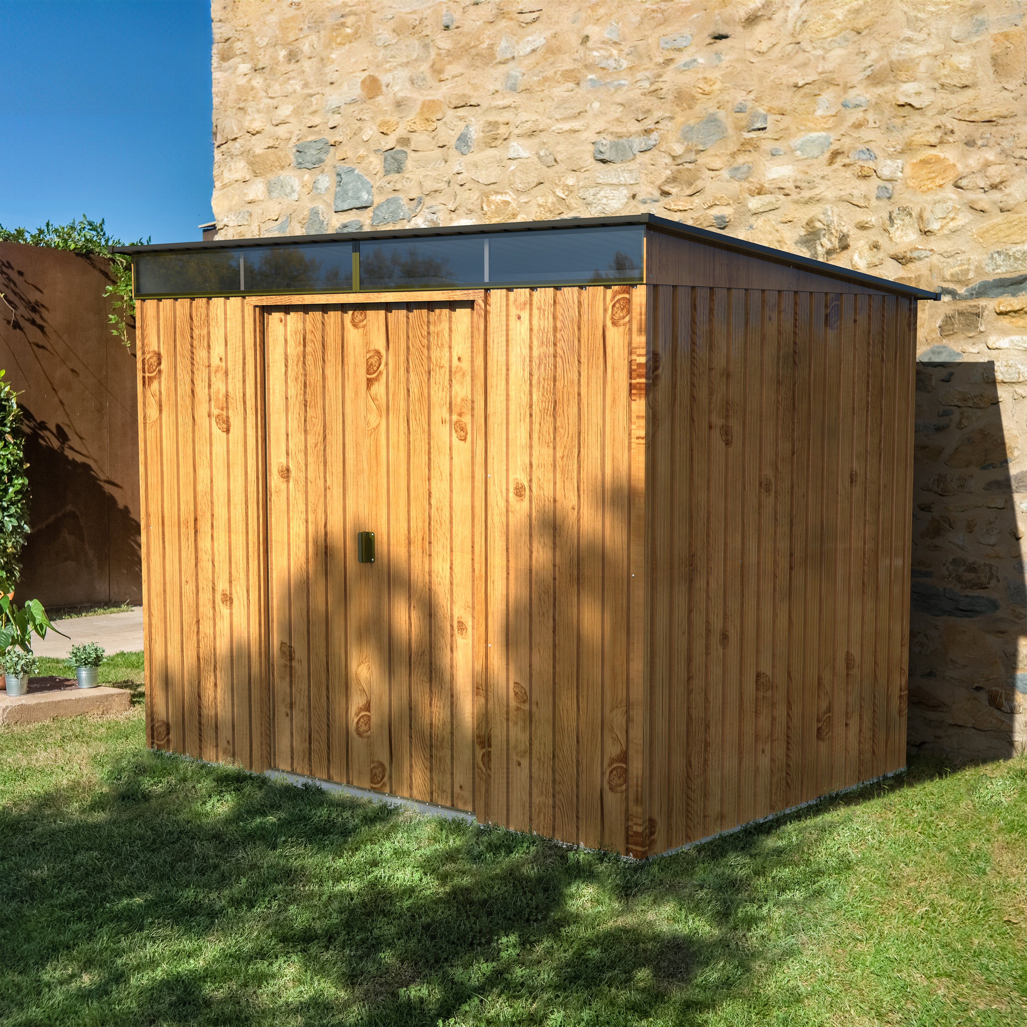 Duramax TOP Pent Roof Skylight 2.52 x 1.74 m Metal Shed - Woodgrain