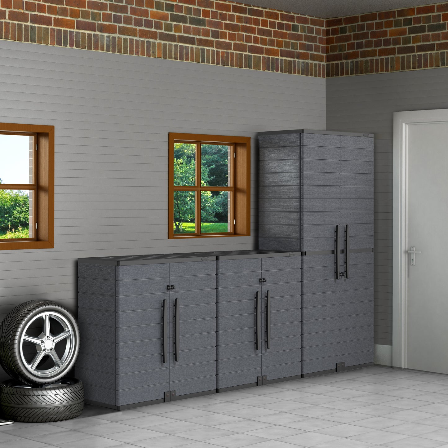 Duramax cedargrain short storage cabinet with 2x adjustable shelves-grey