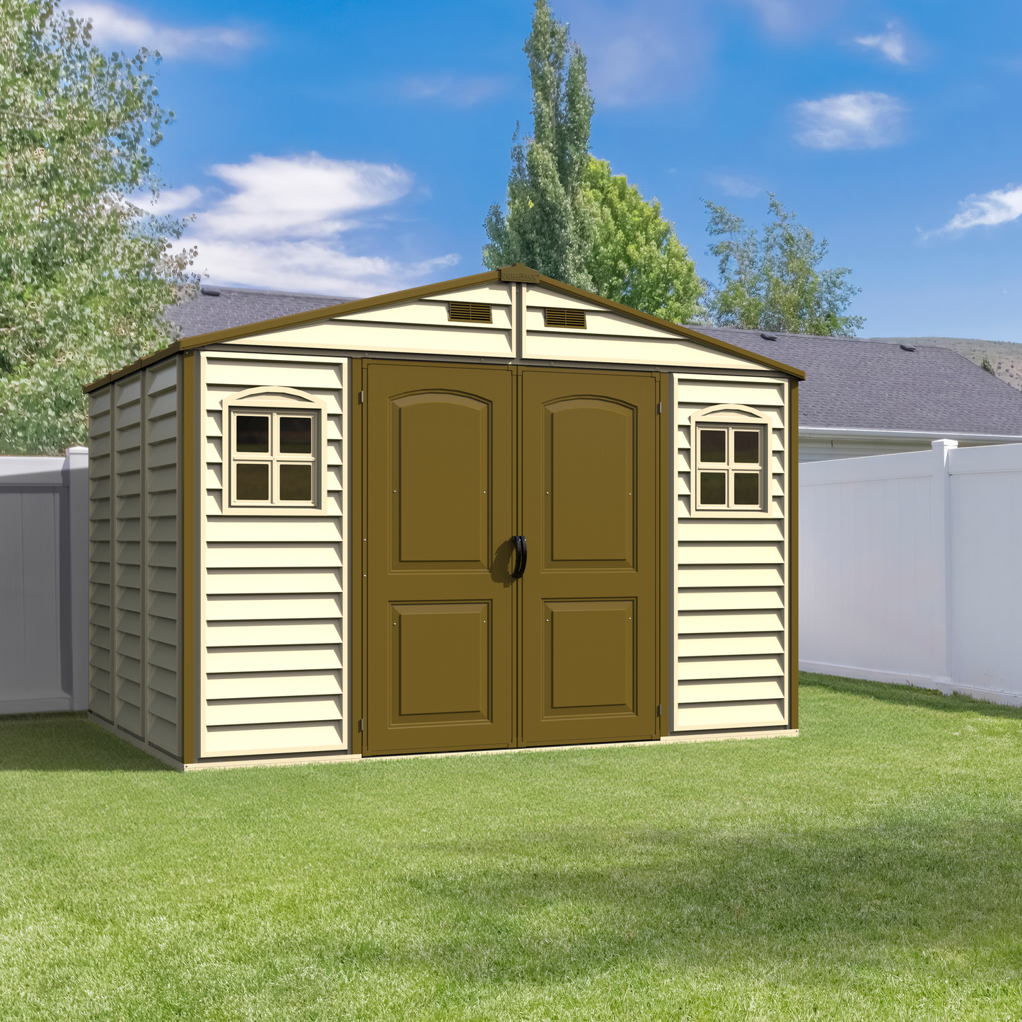 plastic storage shed placed in the garden