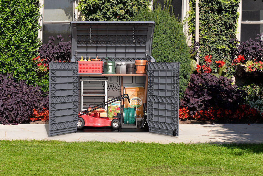 Grey shed, for patio, ideal for storing any yard equipment and decorations