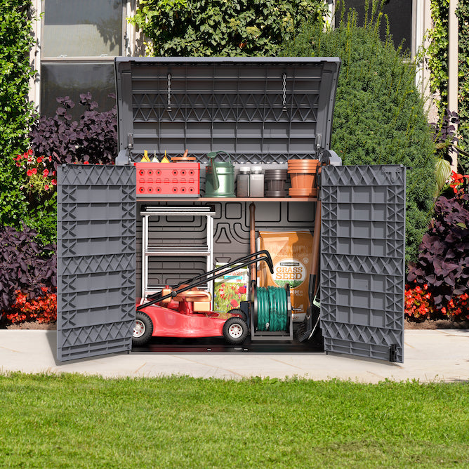 Grey shed, for patio, ideal for storing any yard equipment and decorations