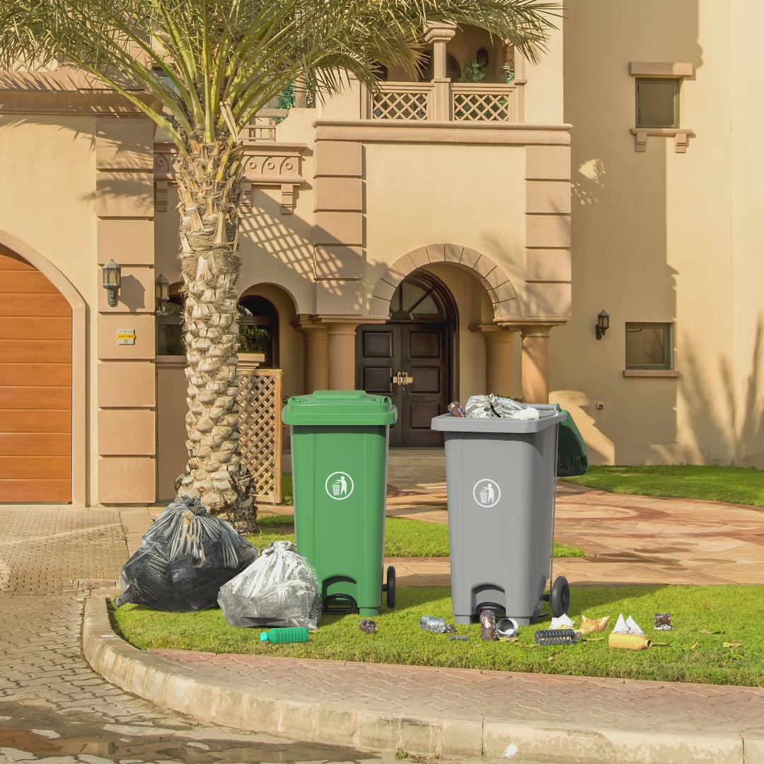 Duramax shed that can store up to two 240L garbage bins, wide opening doors and roof opening ensures convenience..
