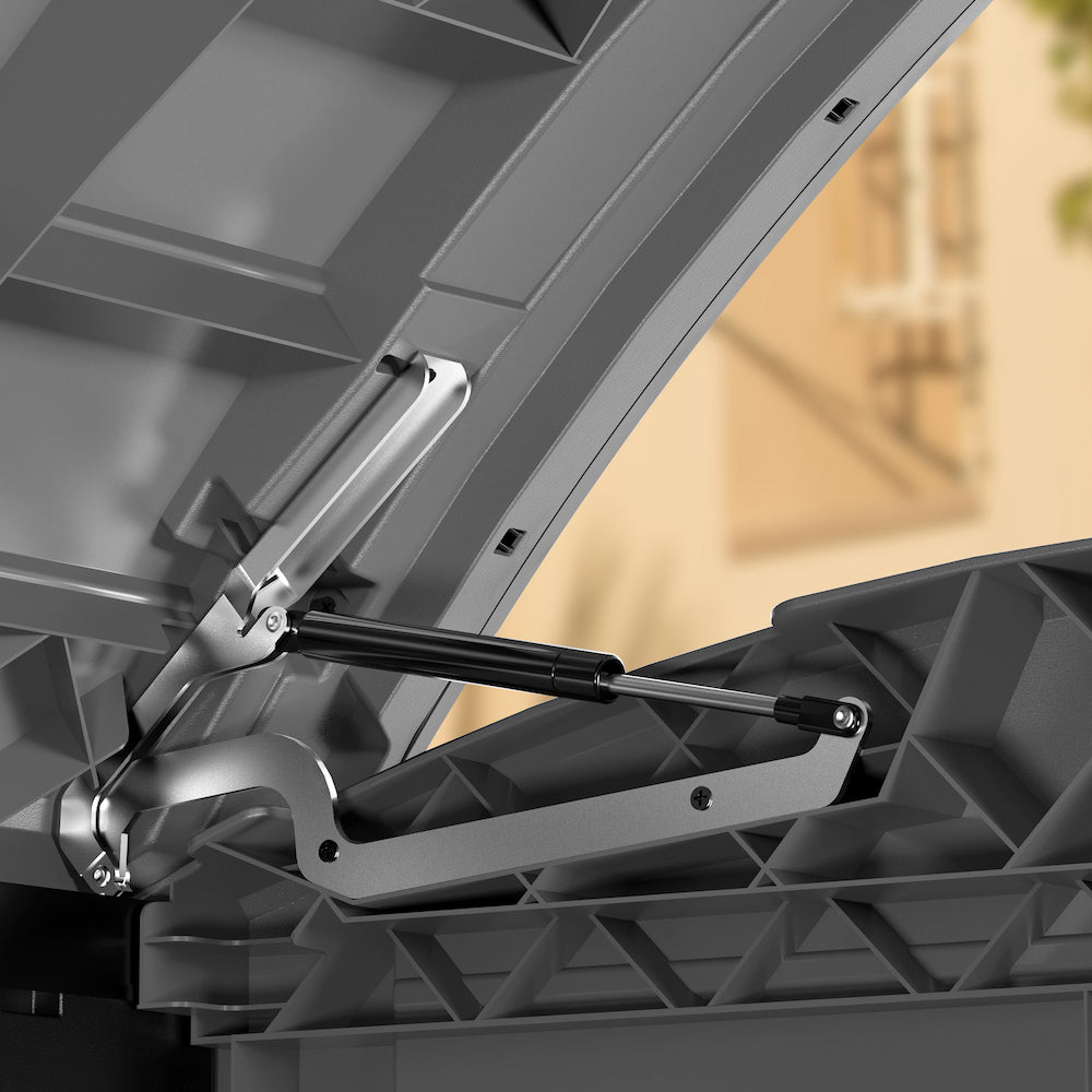 Plastic garden storage shed, top opening.