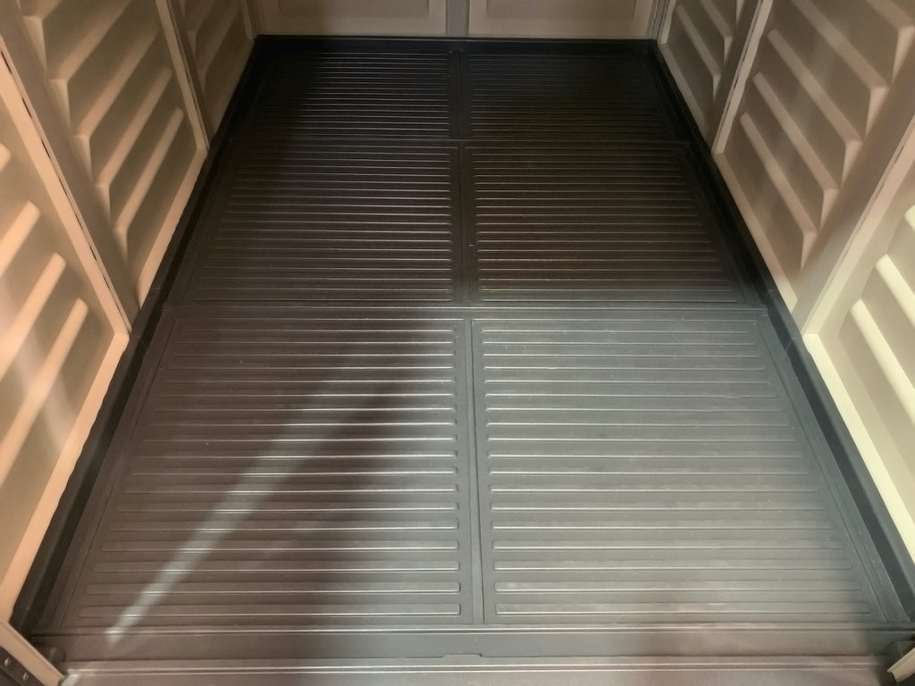 Duramax plastic storage shed, 1.71 x 1.71 m with plastic floor.