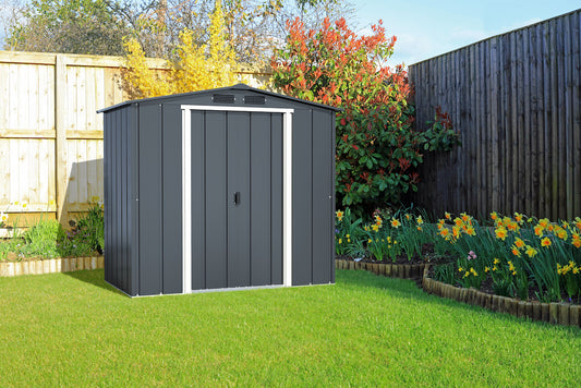 ECO metal shed for outdoor storage, 1.92 x 1.13 m in anthracite with off-white trimmings.