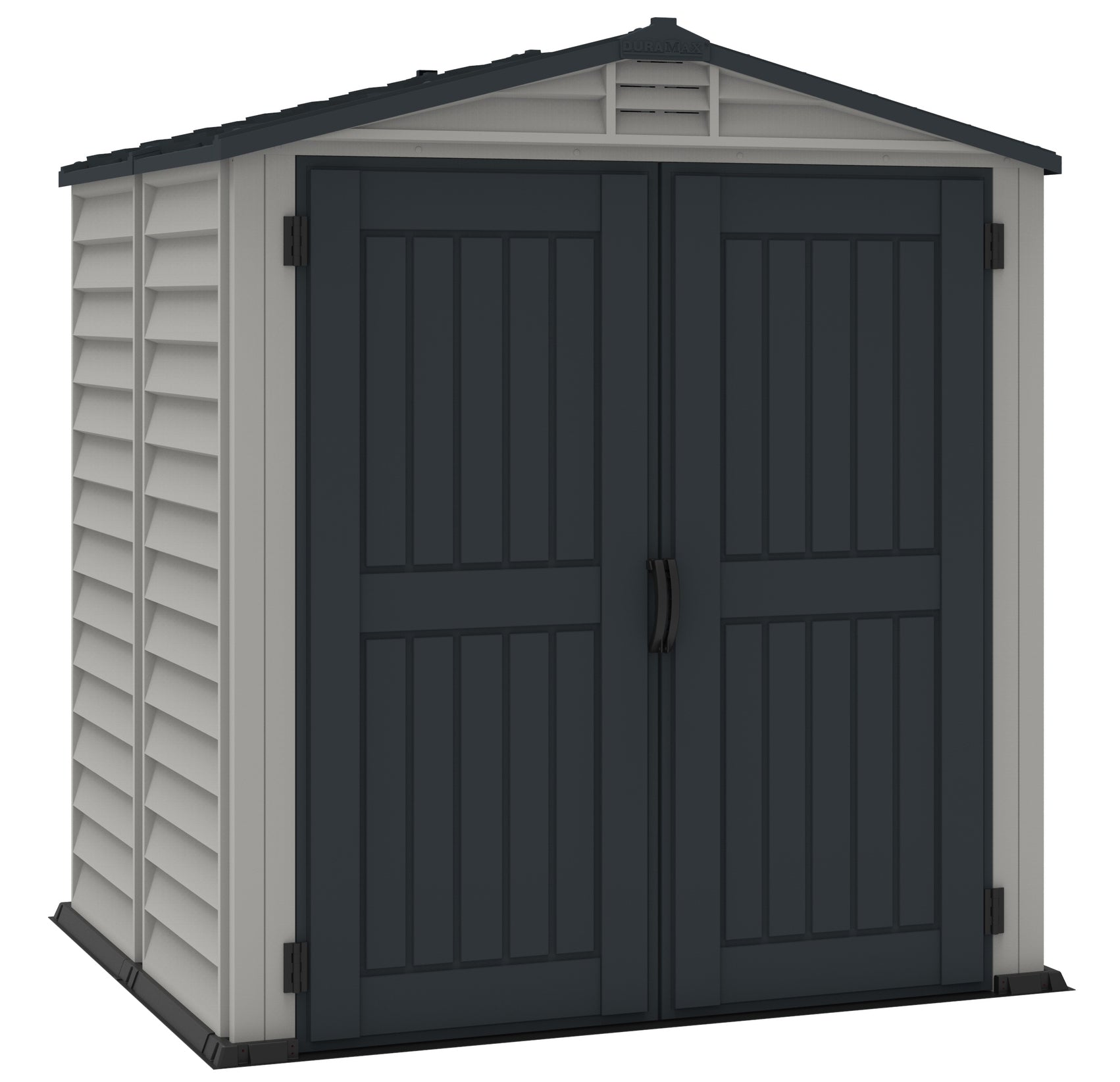 Plastic garden shed for patio, 1.91 x 1.91 m with strong metal structure to sustain any weather conditions.