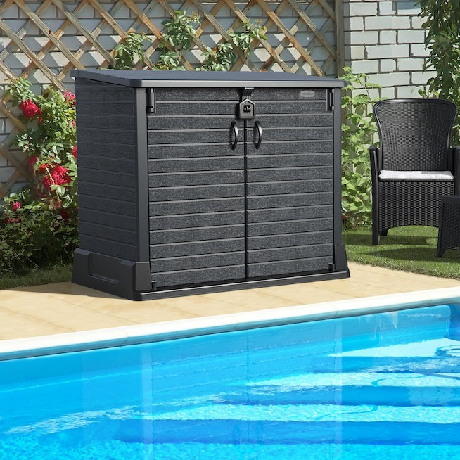 Storeaway 850 L in dark grey enables a lot of storage space for tools and gardening equipment.