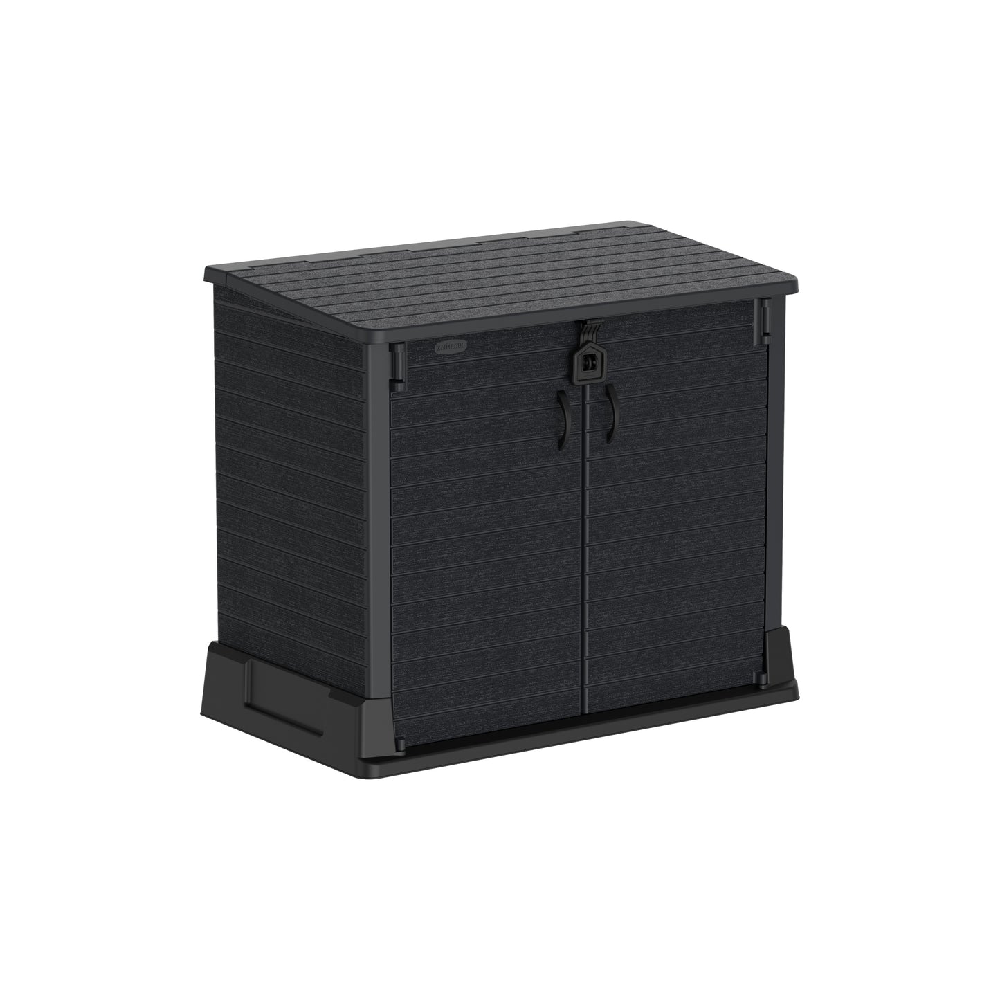 Dark Grey  plastic garden storage enhancing with top entry and broad doors for outdoor use.