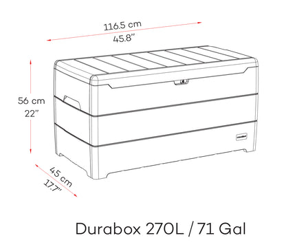 Storage box dimensions, 270 L, 116.5 x 56.