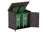 Dark Brown garbage box shed, 1200L can fit two garbage cans, with front and top opening.