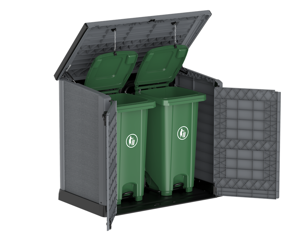 Garbage box shed, 1200L can fit two garbage cans, with front and top opening.