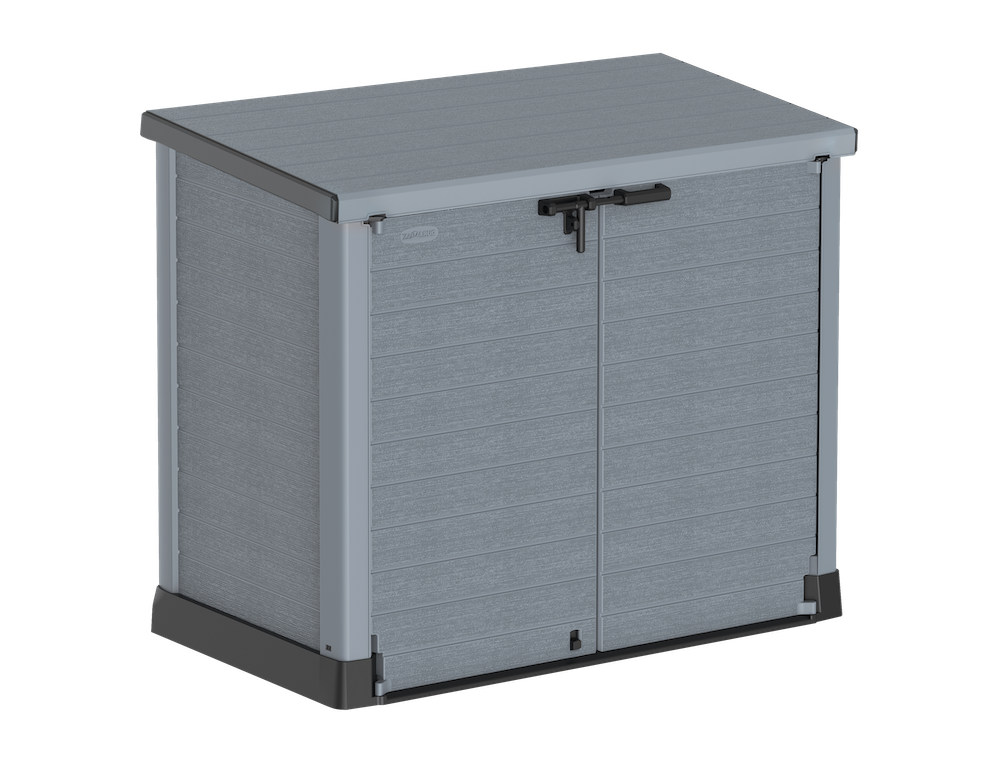 Grey  garbage box shed, 1200L can fit two garbage cans, with front and top opening.