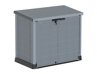 Grey  garbage box shed, 1200L can fit two garbage cans, with front and top opening.