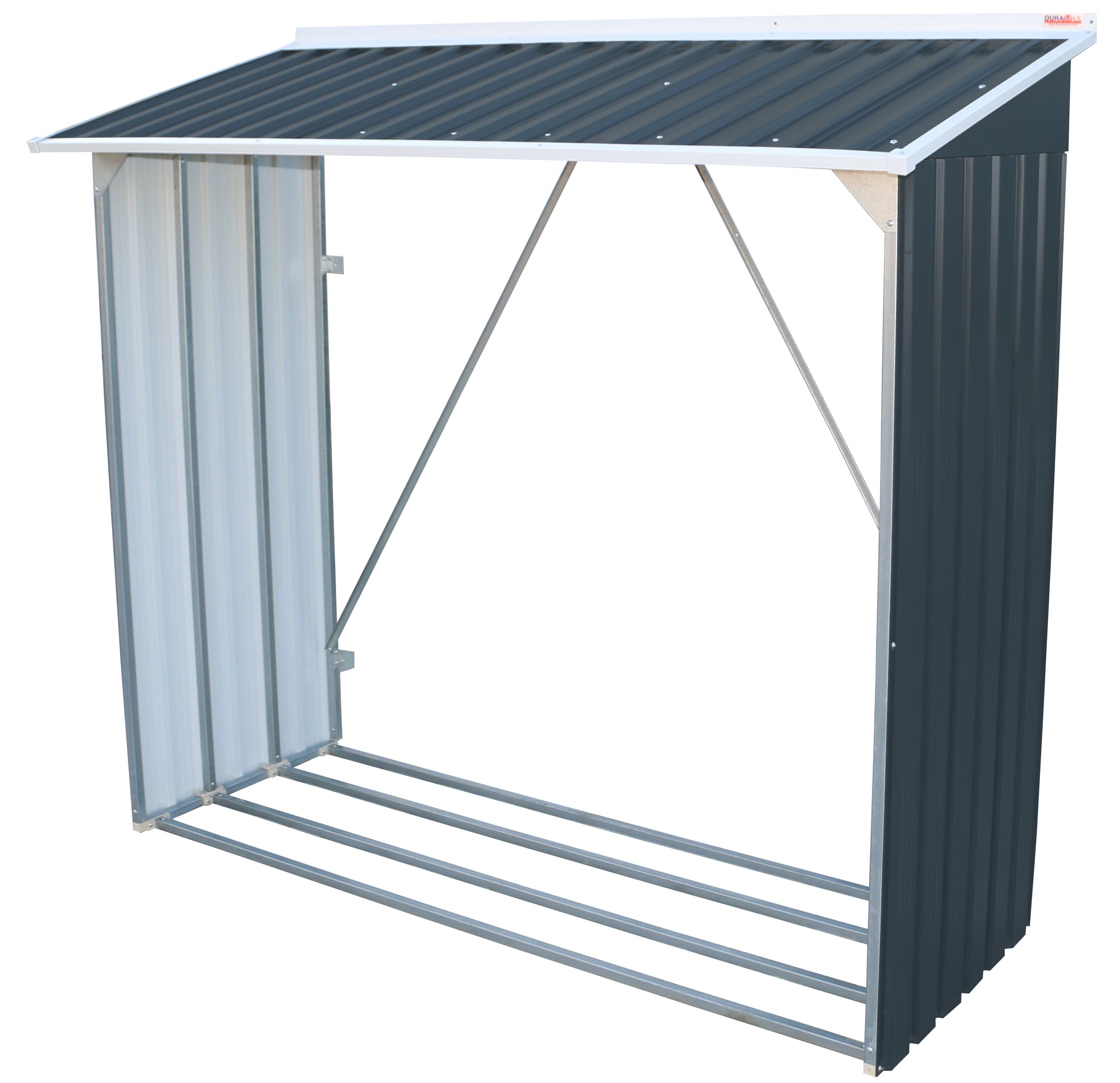 Woodstore to keep firewood dry and protected, woodstore made of steel and strong metal to support its structure. 