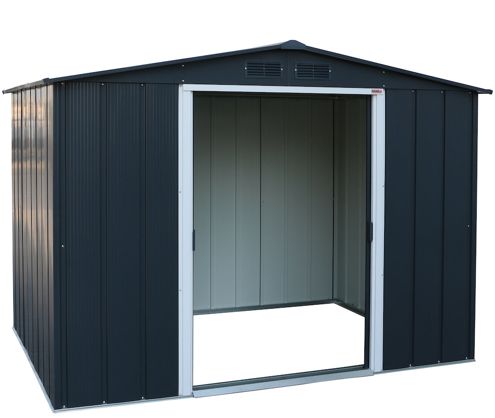 Storage shed made of metal for garden with off-white trimmings 2.52 x 1.74 m spacious to store tools or equipment.