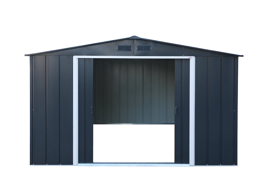 ECO metal storage shed for yard, 3.12 x 3.54 m with double sliding doors and ventilation system.