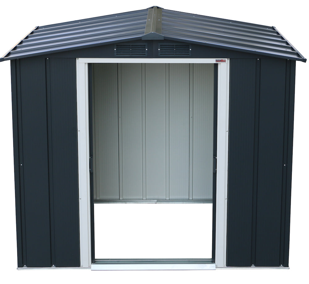Duramax ECO 1.92 x 1.13 storage shed for patio, ideal for storing yard and garden tools.