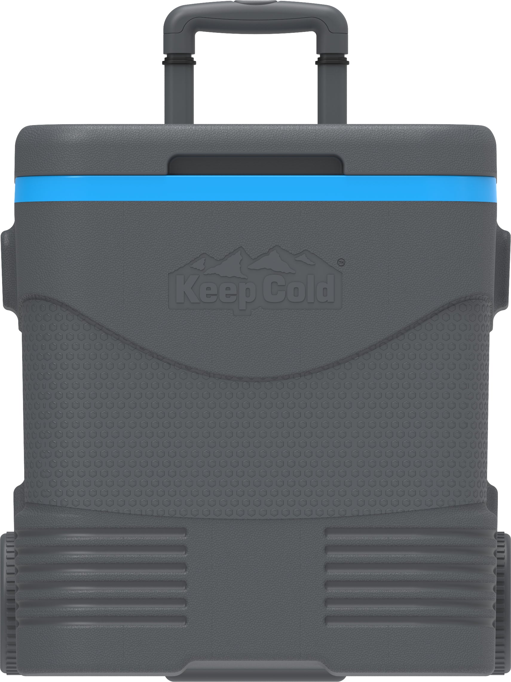 Trolley icebox in grey and blue, 45L ideal for lifting and carrying out of car with handle, perfect for beaches, camping and picnics. 