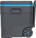 Trolley Icebox, grey and blue with wheels for easy lifting and carrying anywhere.